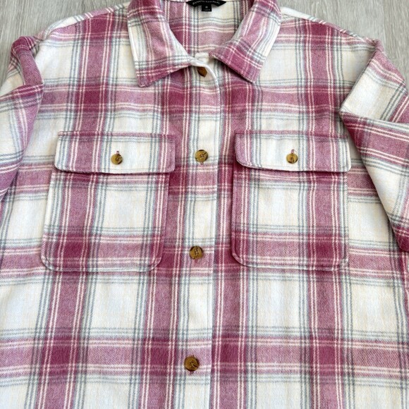 Banana Republic Oversized Shacket Pink Plaid Wool Blend Shirt Jacket Women's M - Picture 5 of 11